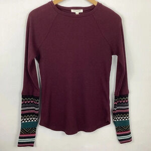 Beachlunchlounge Maroon Trace Waffle Knit Top Size XS NWT